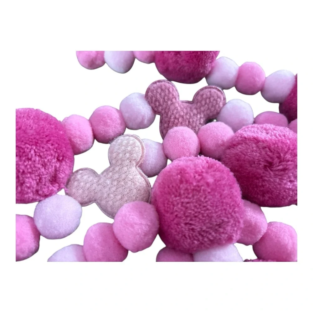 9 ft Valentine's Day Pinks Disney Mickey Pom Pom Garland Handmade black thread